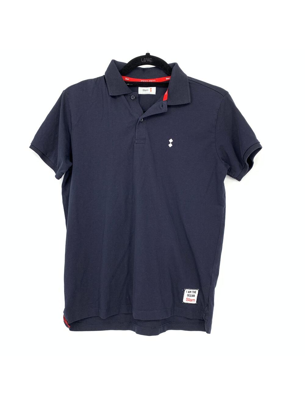 SLAM Short Sleeve Polo Shirt Mens Size Small Navy Blue Sea Of Japan Graphic